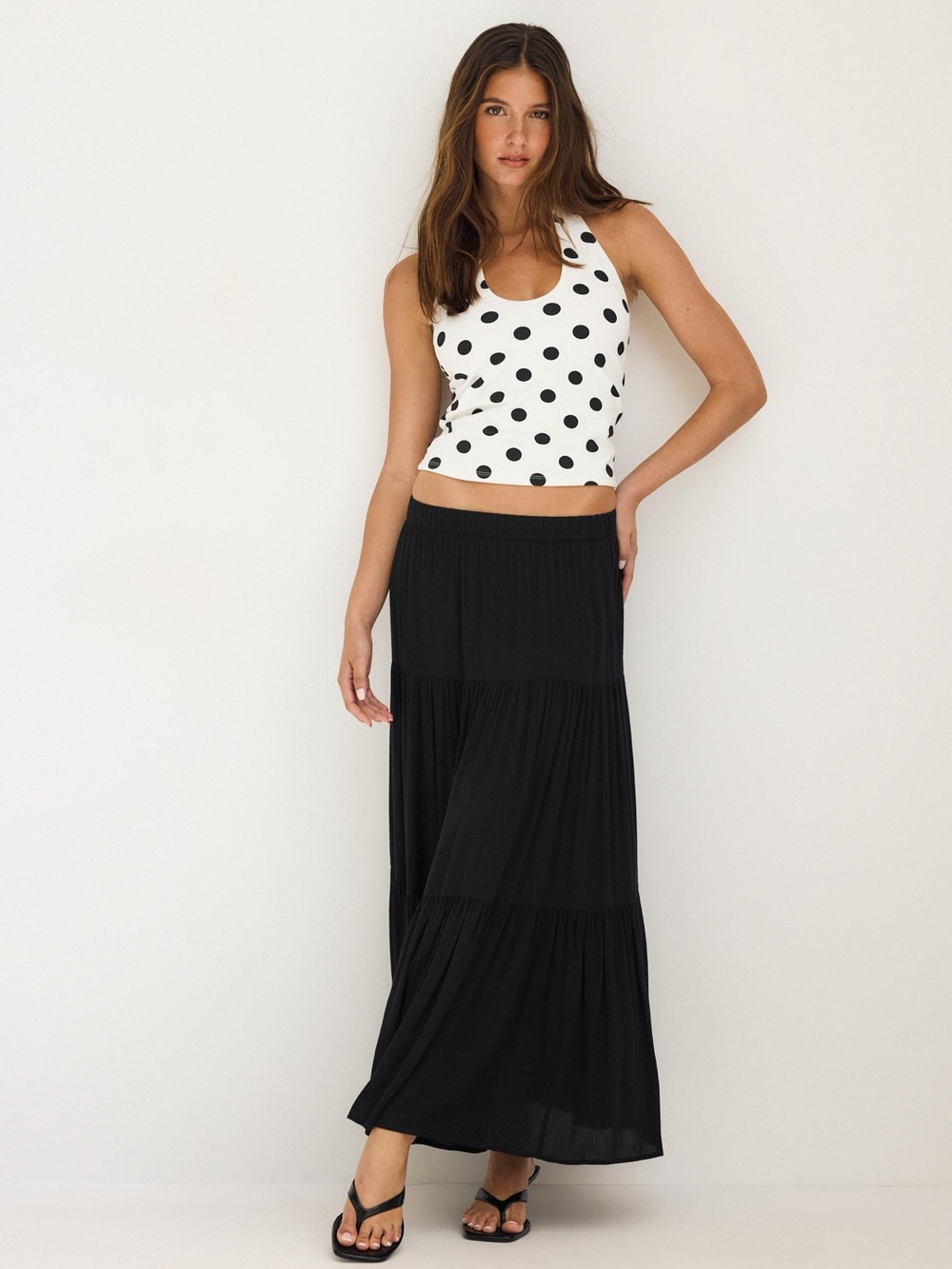 Stradivarius Black Boho Tiered Maxi Skirt Size S
